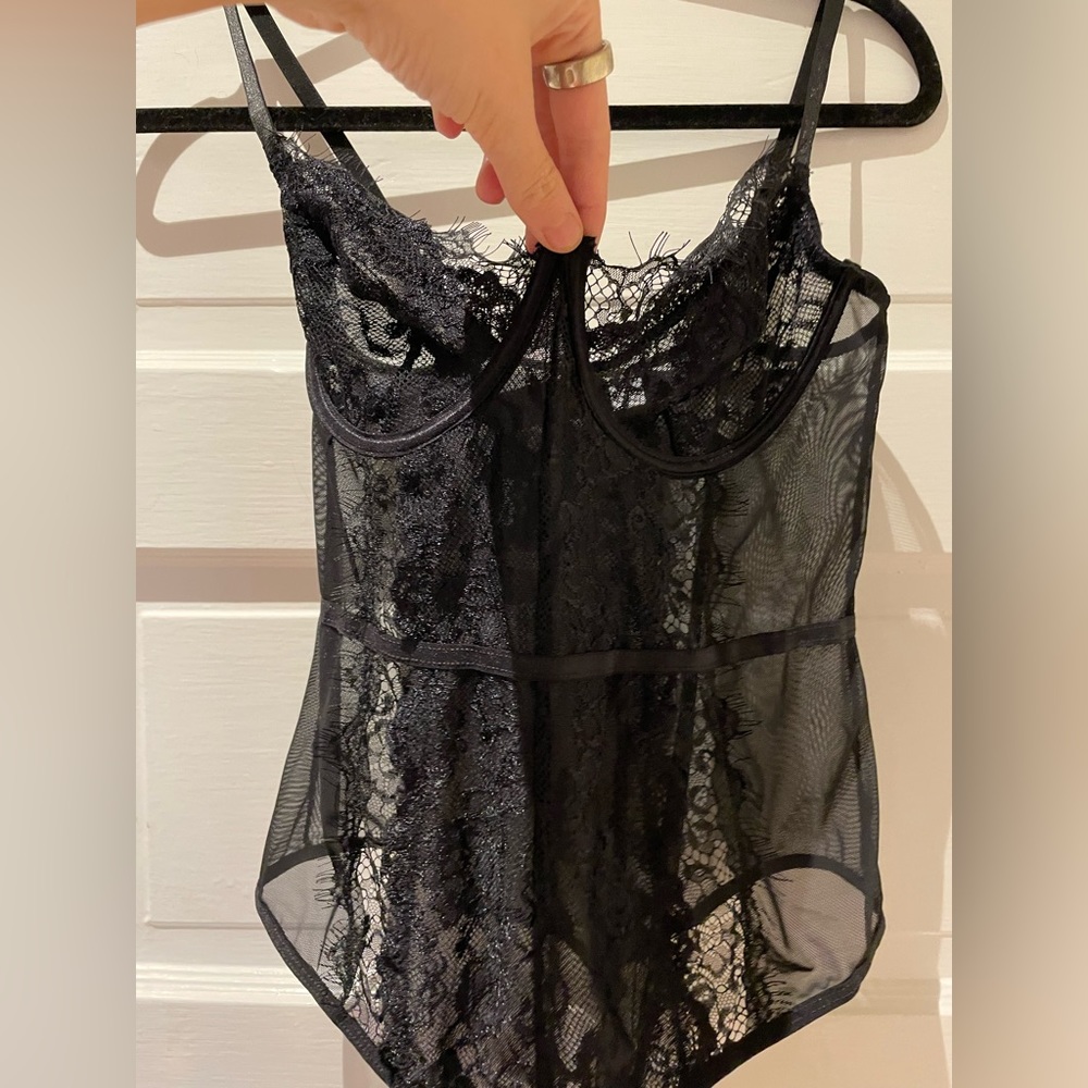 Sheer black lace corset bodysuit